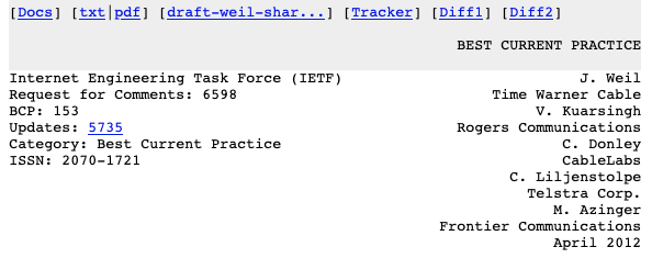 rj_chap's tweet photo. I FEEL LIKE I'M TAKING CRAZY PILLS!!!

How have I not known that the range 100.64.0.0 - 100.127.255.255 is reserved as private IP space?!

I completely missed RFC 6598 it seems. What happened to reliance upon RFC1918?! This is lunacy!

#blueteam #internetprotocol #rfcWUT https://t.co/QZDJzndveD