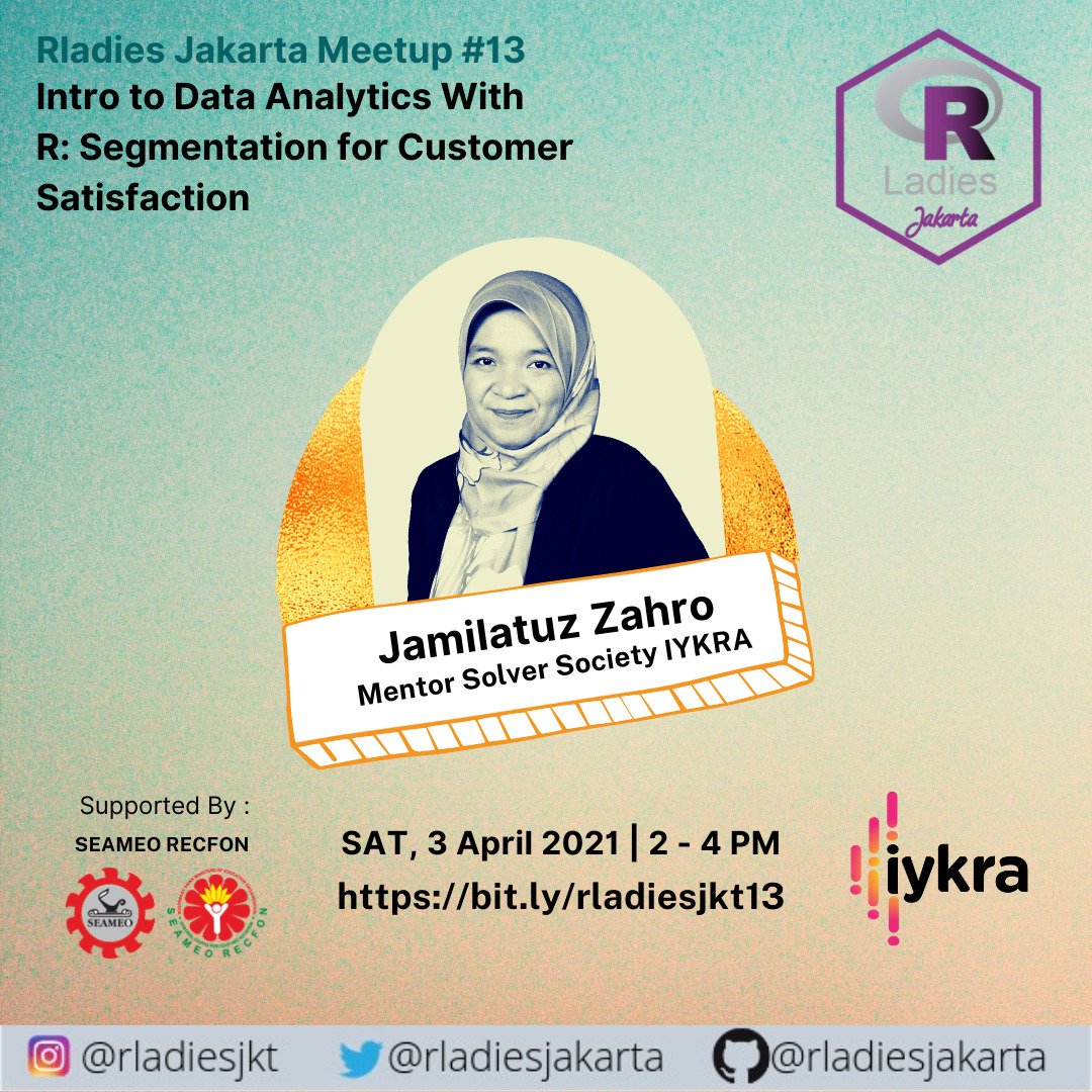 Don't miss it. Join us this Saturday on #rladiesjkt 13th meetup. We'll be learning data analystics with @jamilatuz_zahro of <a href="/iykra_id/">IYKRA</a>. Rsvp: bit.ly/rladiesjkt13. Check our IG for more details: bit.ly/rladiesjktig  #Rladies #rstats