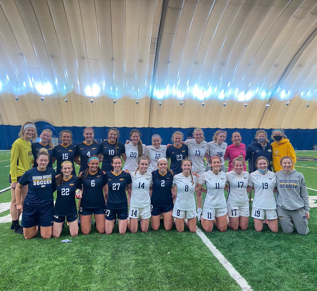 All smiles after the game! Great job by these girls tonight with a 4-1 win over Mankato. 

Hope you all got to follow along. We are back playing on April 11 @  UMD. 

#gobears
