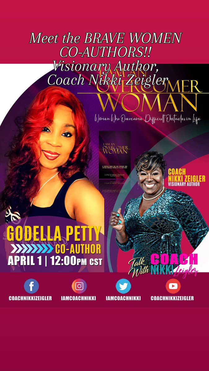 neevabrandnu's tweet photo. Meet the BRAVE WOMEN Co-Authors of "I AM AN OVERCOMER WOMAN"! The Anthology that will change your life!!

All of these PHENOMENAL Queens will be interviewed by the Visionary Author of this divine project Coach Nikki Zeigler!! 

Viewing platforms listed on the flyer! https://t.co/lWchtAy4nq