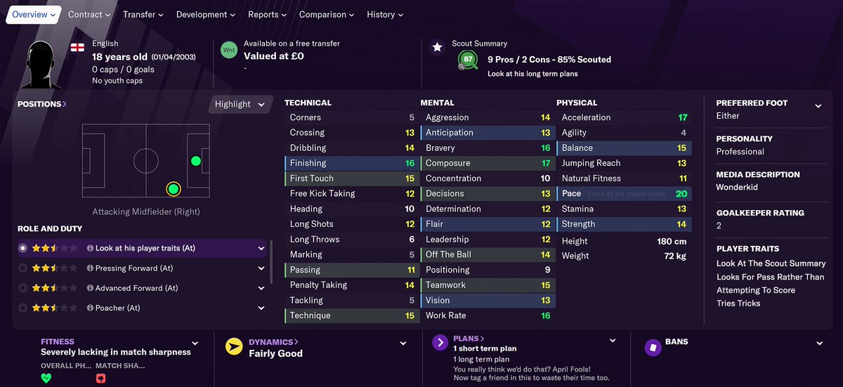 We put this free agent in #FM21 during the Winter Update... 

Can't believe no one found him 😭

Look at that pace 🔥 no seriously, look at it...