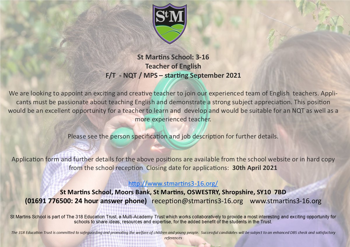 Teacher of English

F/T  - NQT / MPS – starting September 2021