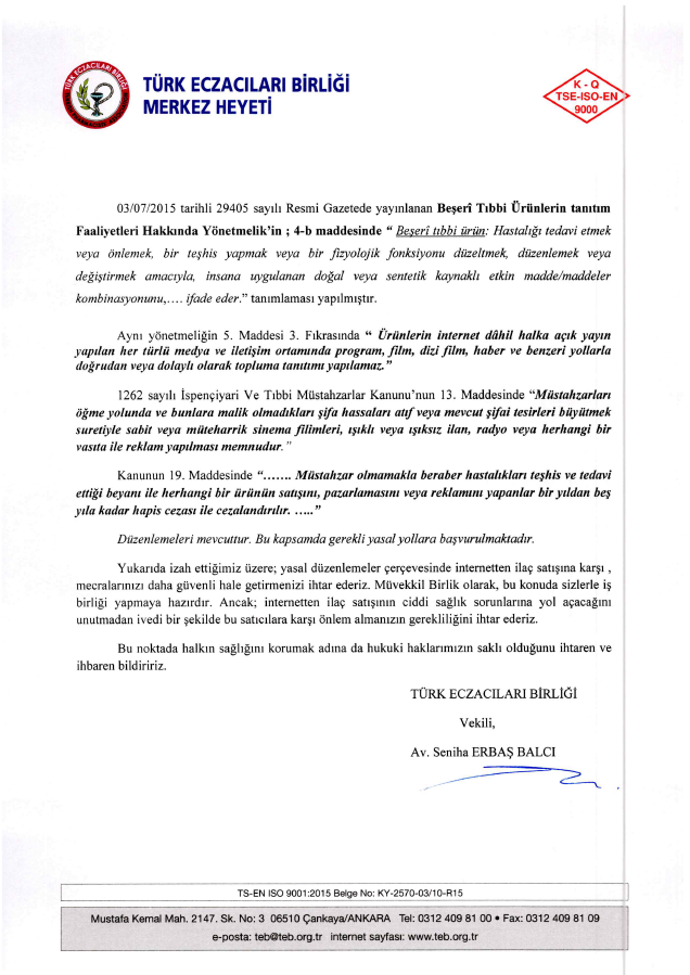 📍Birliğimiz Tarafından İnternetten İlaç Satışı Yapan Platformlara Gönderilen İhtarname

Birliğimiz tarafından internetten ilaç satışı yapan platformlara ihtarname gönderilmiştir. 

👉 bit.ly/39tM6kg
