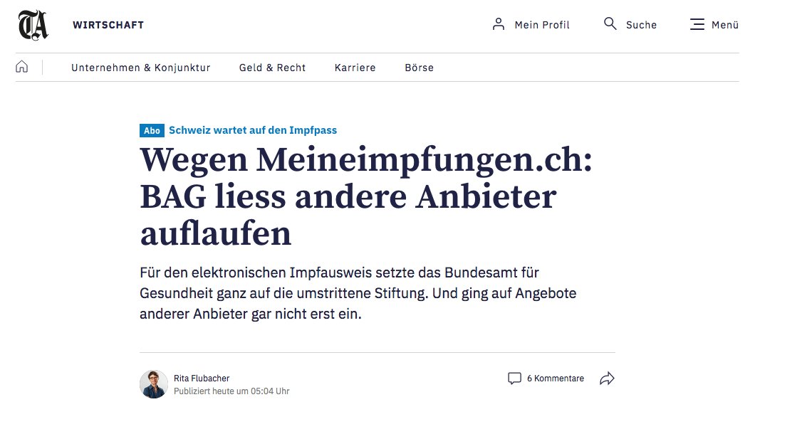 trustwise_ag's tweet photo. Unser Angebot von einem einsatzbereitem #Impfzertifikat an das @BAG_OFSP_UFSP bleibt bestehen.

#CoronaInfoCH #Coronavirus #COVID19 @tagesanzeiger

https://t.co/P4DSaF8KDj https://t.co/OMZ6n2pEGj