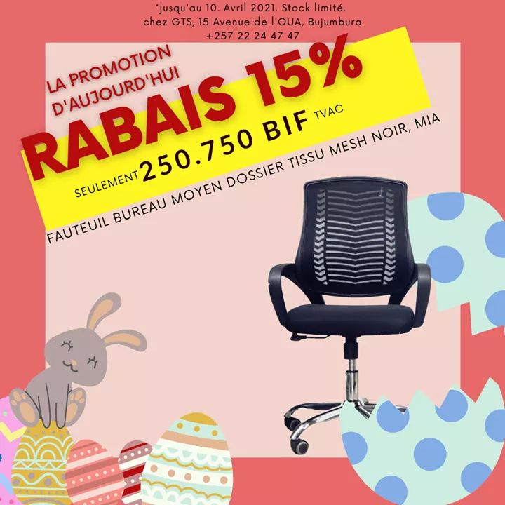 IngoMagazine's tweet image. Get comfy while saving!🎉
A new office chair is always a good investment!

Use our #easterpromotion 🐰and give yourself a little something to Easter!🥰
@gts_burundi

#Burundi
#ingomag
#beautifulburundi