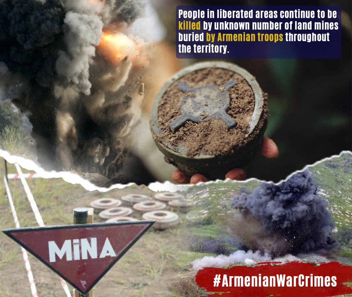 The fact that Armenia does not provide minefield maps to Azerbaijan is a war crime #ArmenianWarCrimes #IMAD2021
Armenia doesn't provide minefield maps. The intention is obvious: to slow down the return of Azerbaijani IDP's to the liberated territories #ArmenianWarCrimes #IMAD2021