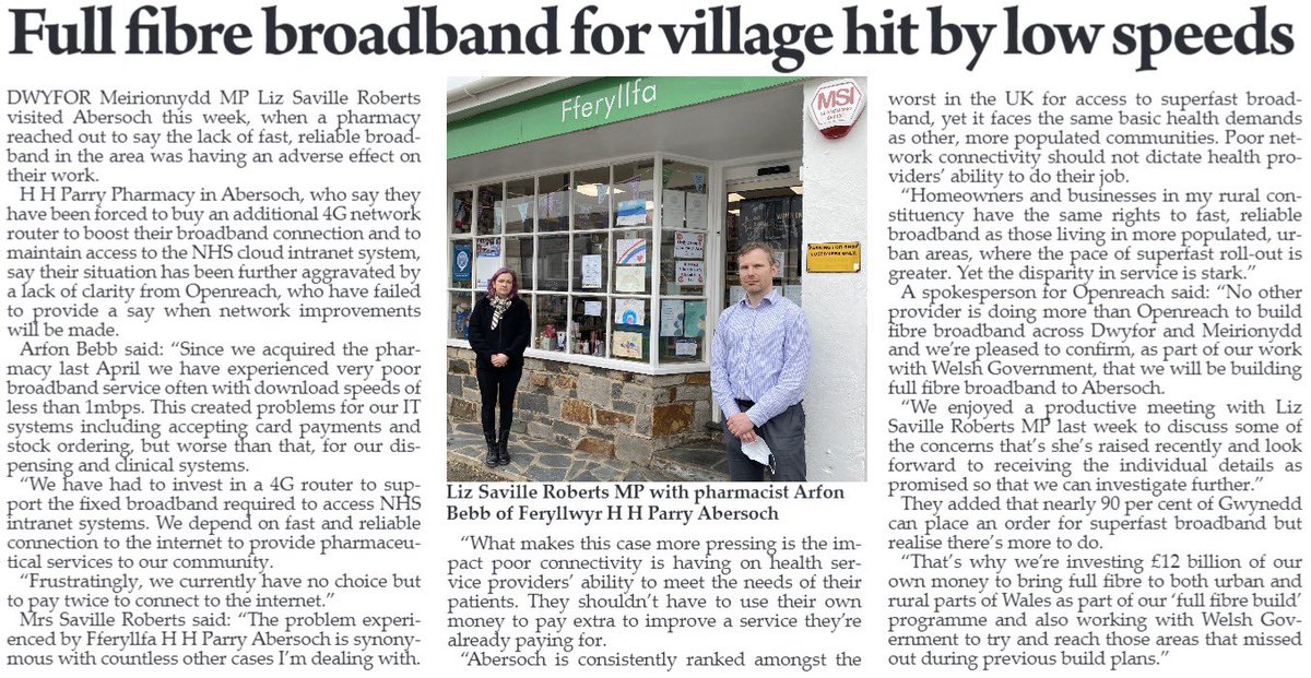 LSRPlaid's tweet photo. Mae cysylltiad band eang dibynadwy yn hanfodol yn fy etholaeth wledig fel eglurir @ArfonBebb o Fferyllfa H. H. Parry #Abersoch. Rhaid i ddarparwyr rhwydwaith fod yn effro i bwysigrwydd gwasanaeth dibynadwy a chyflym.
#Cysylltedd 🌐🏥 https://t.co/XB8TCK66KH