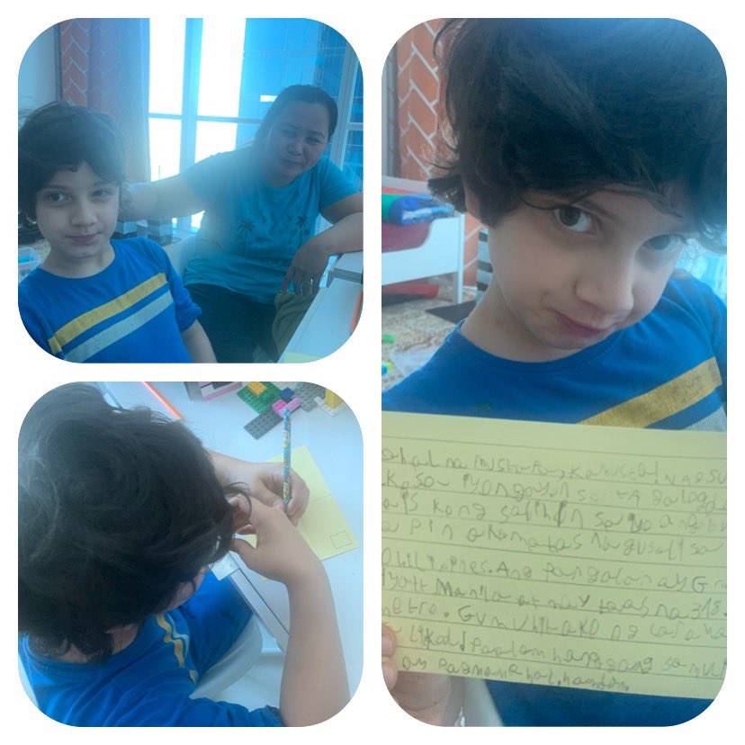 SAIMA2999's tweet photo. @WPS_SILVERJD  6th challenge @JuniorDuke #ModernLanguages Hamdan Haamid 4B Writing a letter in Tagalog with help of his nanny. https://t.co/rTHPqN44QY