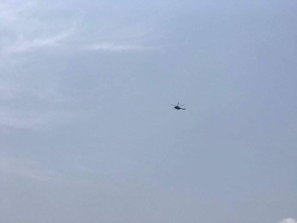 MayWinchester16's tweet photo. Military helicopters are spotted flying over many townships of Yangon(Dala, Ahlone, Mawtin&amp; Sule) back and forth today noon.

#WhatsHappeningInMyanmar
#Apr1Coup https://t.co/jmURsMrZUQ