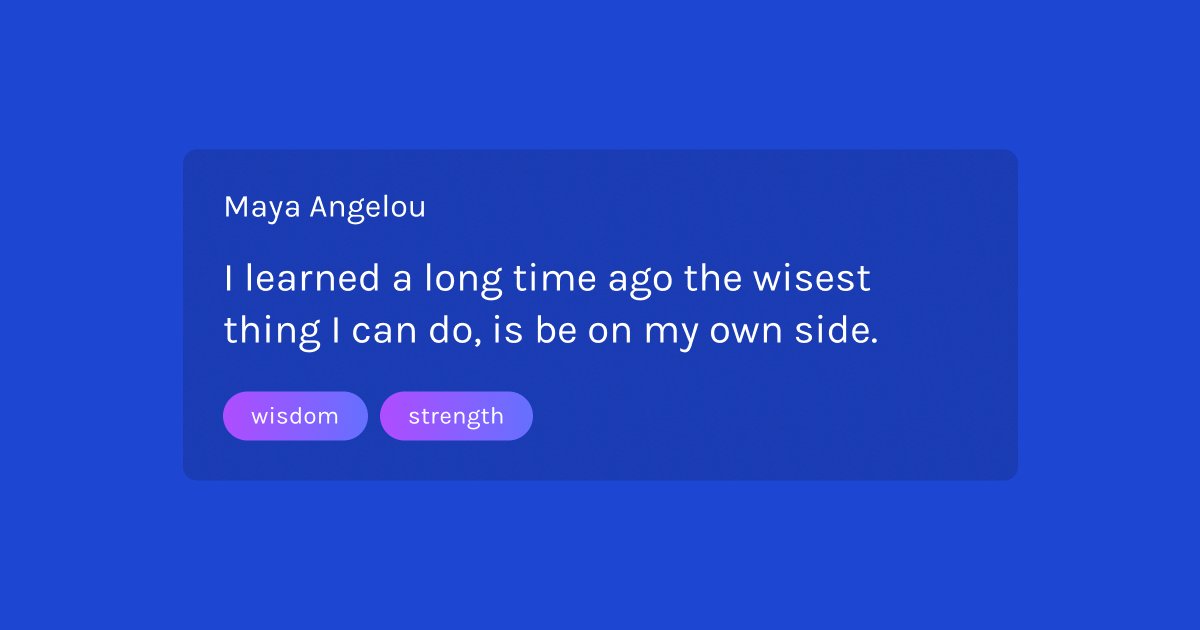 kwotapp's tweet photo. I learned a long time ago the wisest thing I can do, is be on my own side
•
•
•
#mayaangelou #strength #wisdom #kwotapp #kwot #quotestoliveby #inspirationalquotes #quotesdaily #quotesoftheday #quotestagram  #quoteapp #dailyquotes #lifequotes #inspire #inspiring #inspiringquote https://t.co/FlKpXADLpY