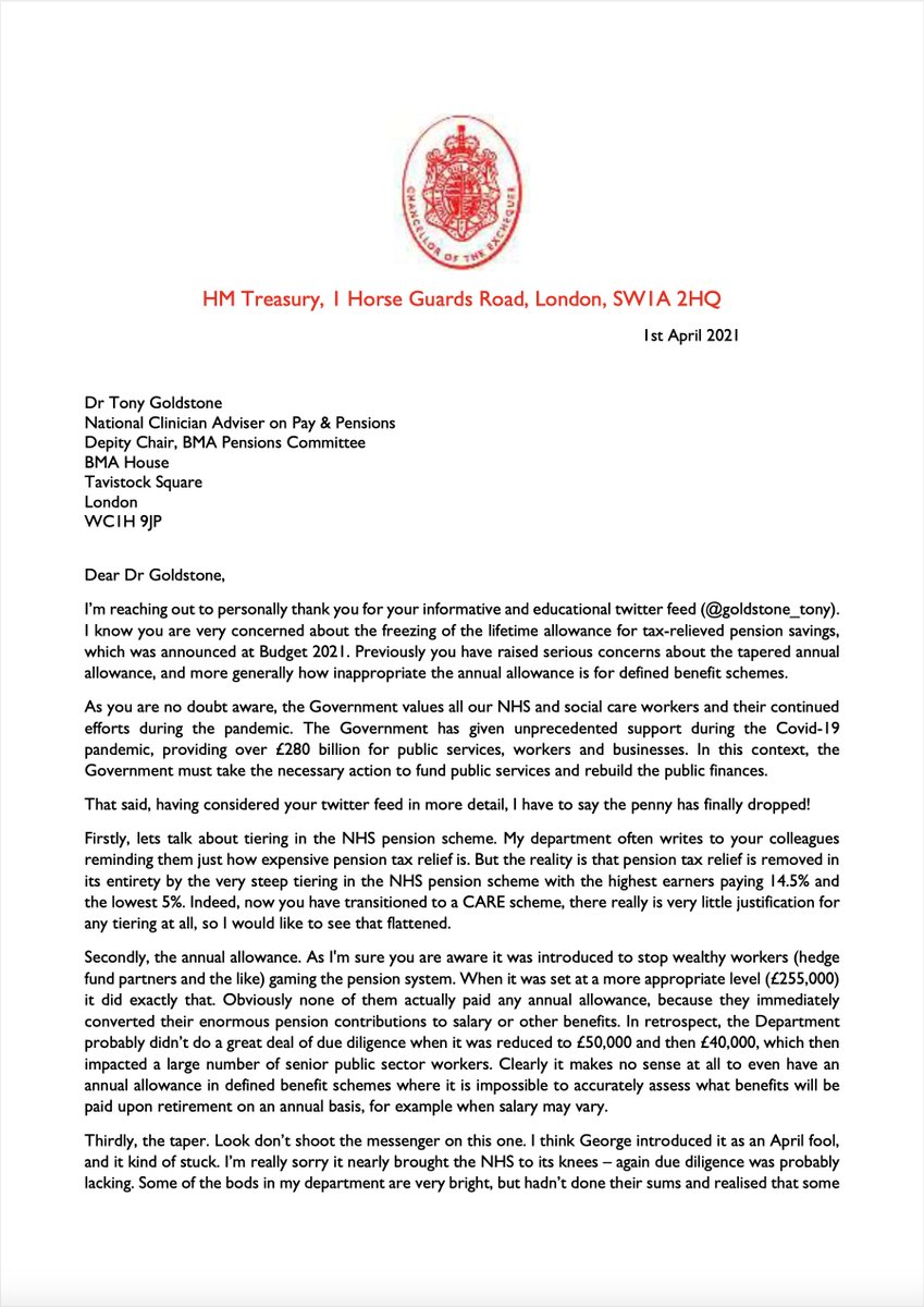 goldstone_tony's tweet photo. Chuffed to have received a letter from the Chancellor @RishiSunak today. Finally, it appears, the penny has dropped!

#ScrapAAinDB
#SavetheNHS
#PayingtoWork
#AFD https://t.co/GgVFxUBxJo