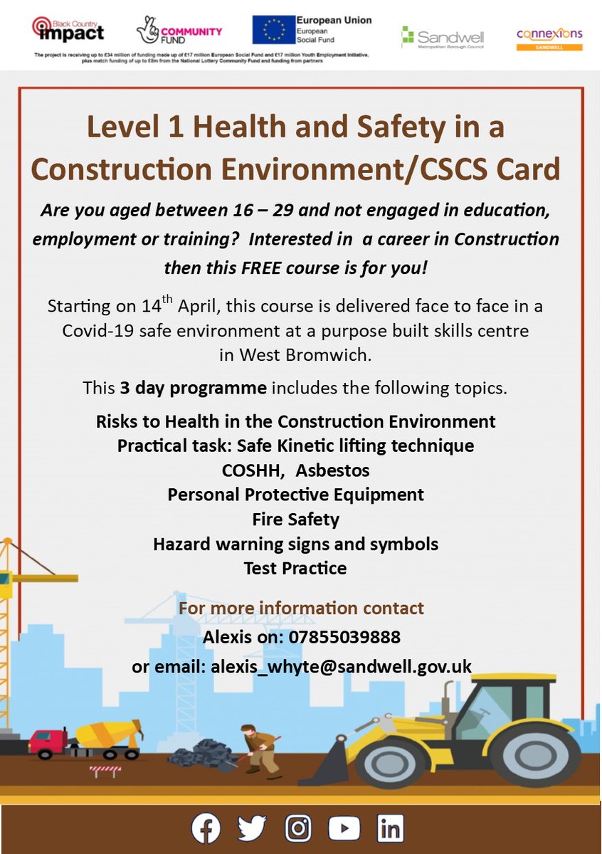Are you aged between 16 - 29 and are not in education, employment or training? then this FREE construction is for you. Contact alexis_whyte@sandwell.gov.uk for more information. <a href="/sandwellcouncil/">Sandwell Council</a> <a href="/SCVOSandwell/">SCVO</a> <a href="/ForSandwellInfo/">ForSandwellInfo</a> <a href="/BlackCountryBCN/">Editor BCN</a> <a href="/BC_Impact/">Black Country Impact</a>