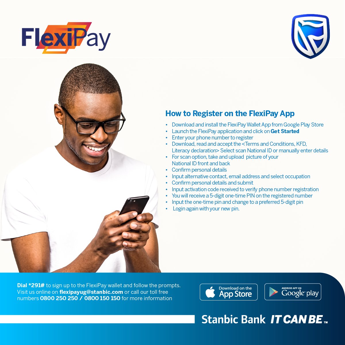 stanbicug's tweet photo. Now that you have the FlexiPay App, it is time to sign up to start living free with seamless transactions and earn points with each transaction. Here is how to register using the #FlexiPay app.
#LiveFree https://t.co/q8LgXhLsYK