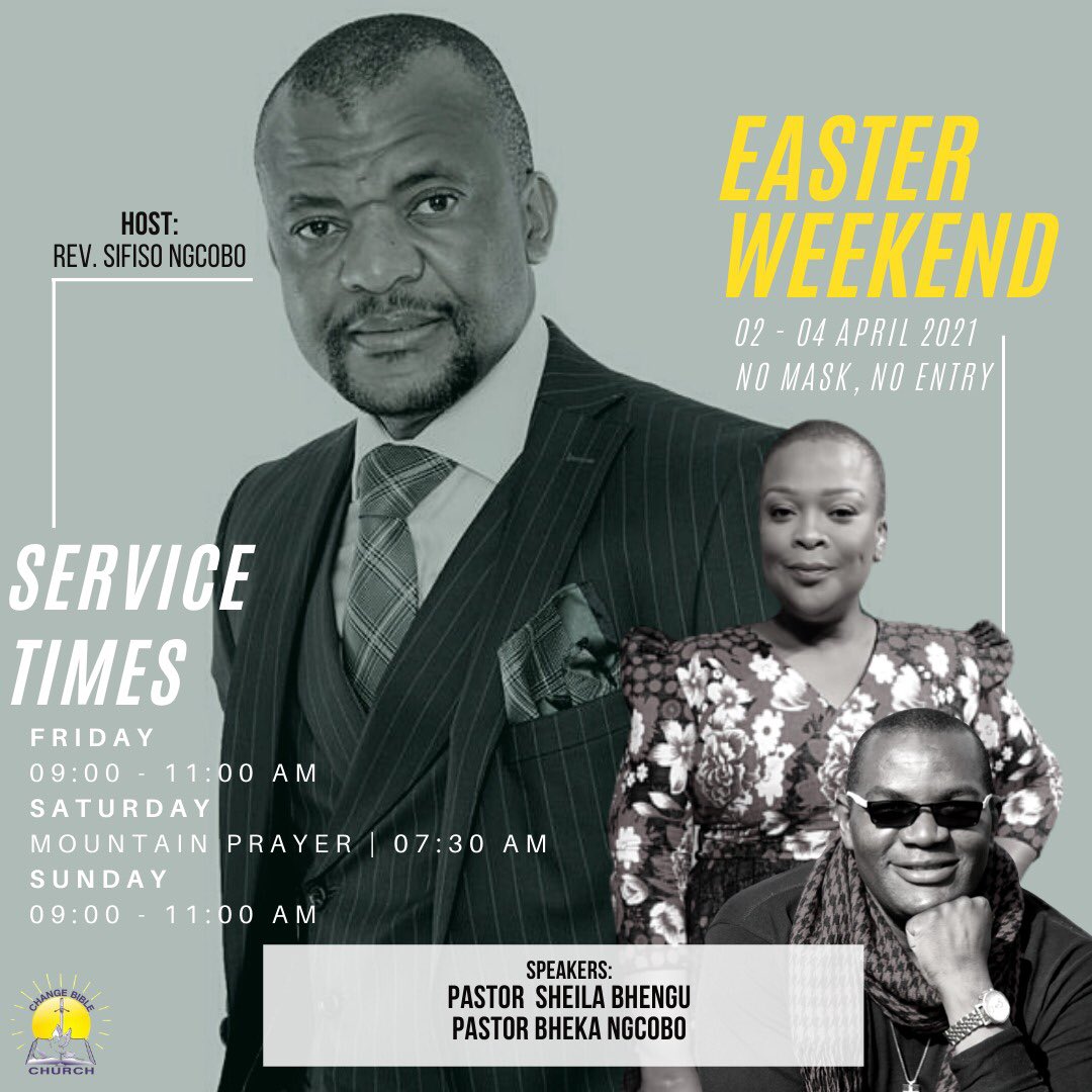 cbc_roodepoort's tweet photo. The Passover Weekend is here and we are excited to announce our service times. Please call or WhatsApp 071 378 1295 to register ahead of time. See you there! 🙌🏽 @revsifison @sheilahoneybee 

Friday: 09:00 - 11:00 am
Saturday: Mountain Prayer 07:30 am
Sunday: 09:00 - 11:00 am https://t.co/4dgveLjkcV