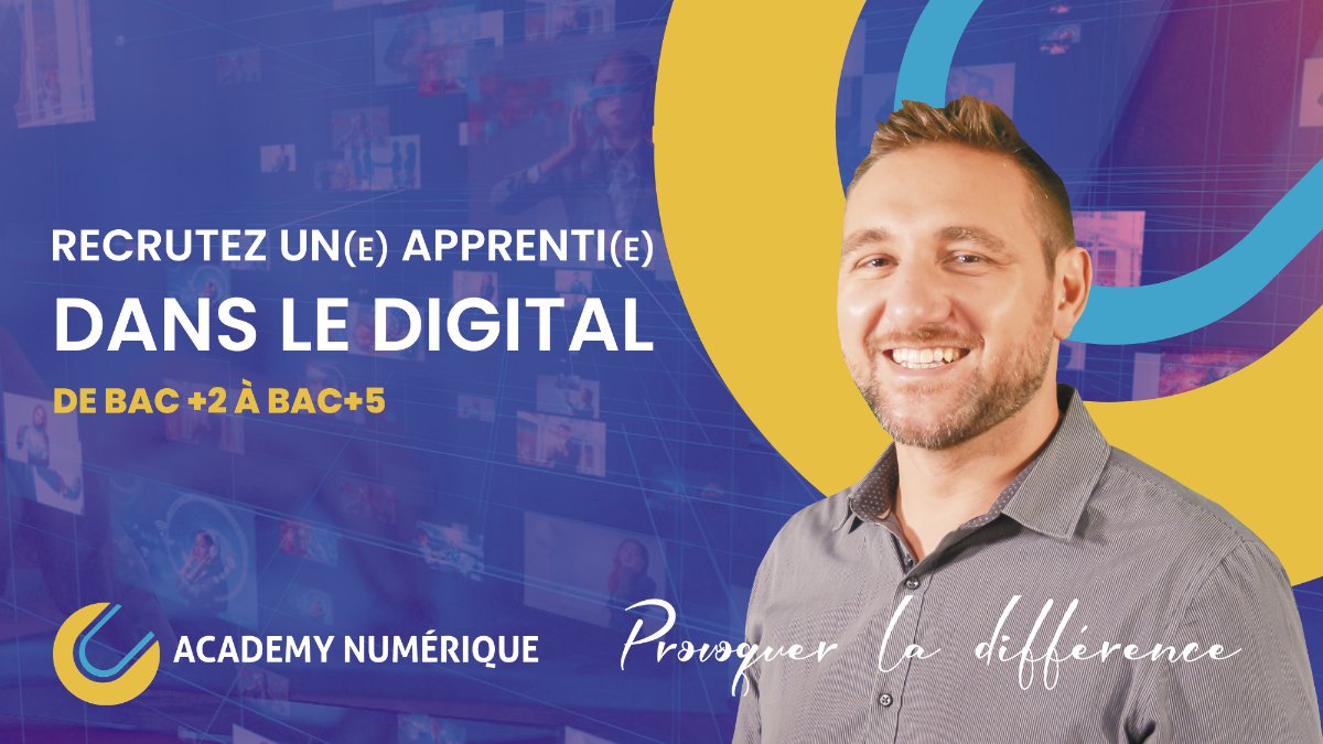 academy_num's tweet photo. Tu souhaites recruter un apprenti dans le Digital ? RDV ce jeudi de 12h15 à 12h30 pour une présentation de notre cursus BAC+2 au BAC+5 
inscription : https://t.co/HgZDR0UUc0 https://t.co/Y104CpJzTT