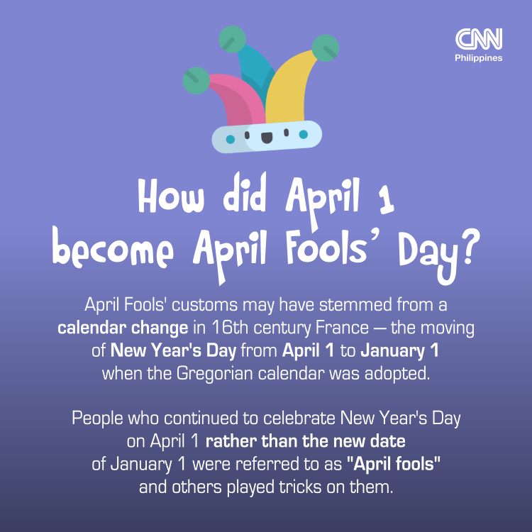 newswatchplusph's tweet photo. April Fools' Day, a holiday dedicated to jokes and pranks, can be traced to another annual event — New Year's Day https://t.co/sDo55hwVGt https://t.co/ellsTlV44B