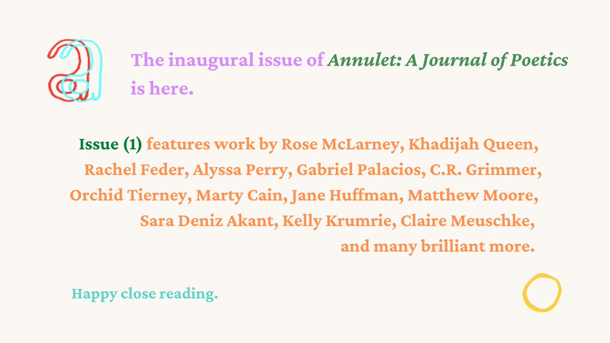 Issue (1) of Annulet is here. You can deeply + closely read our incredible array of work at annuletpoeticsjournal.com✨