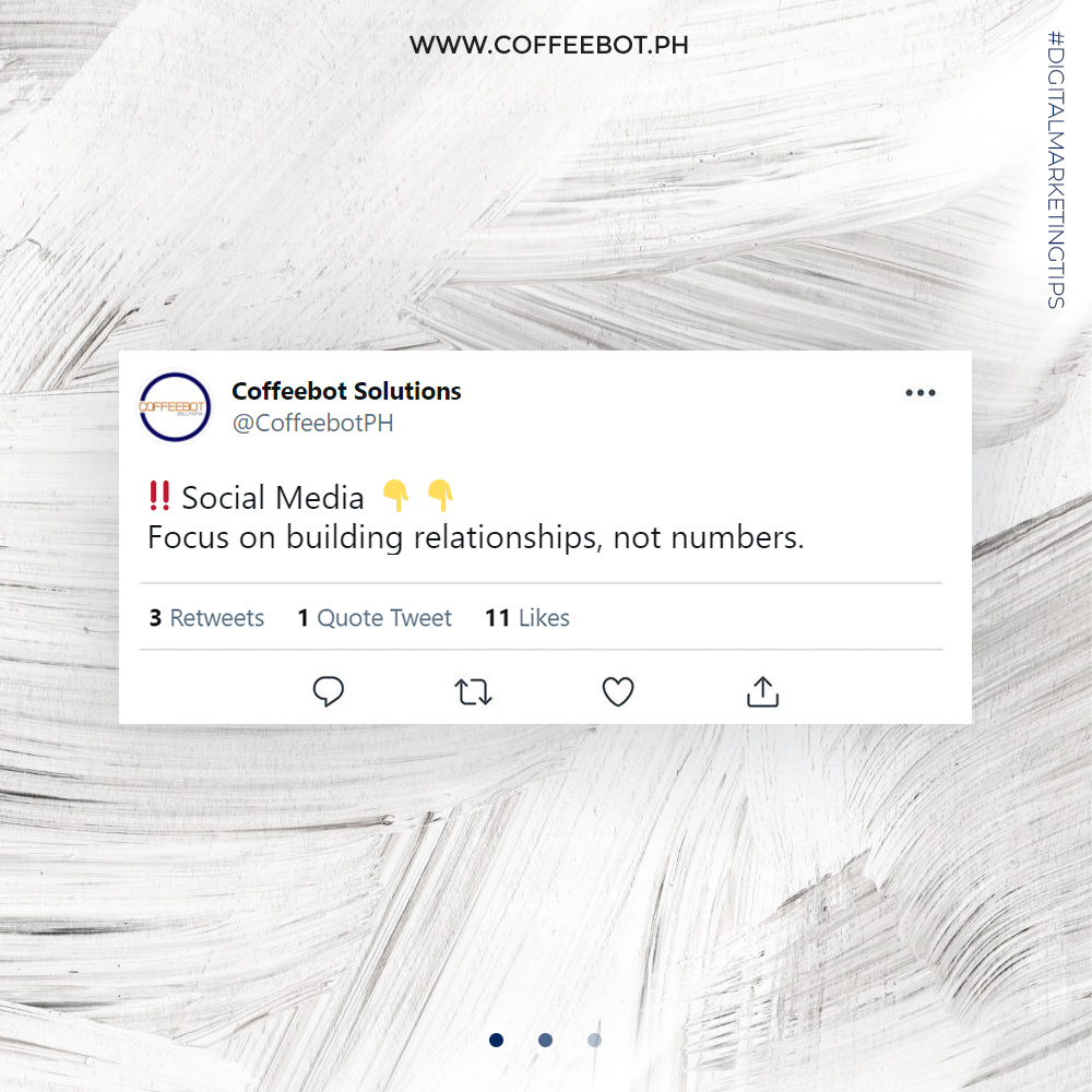 CoffeebotPH's tweet photo. Social media shouldn’t be about how big your follower count is. It should be about how impactful and genuine the interactions are with the people who choose to follow your brand. 👈

#CoffeebotPH #DigitalMarketing #SocialMedia #ContentMarketing https://t.co/U4E9ovUlDW