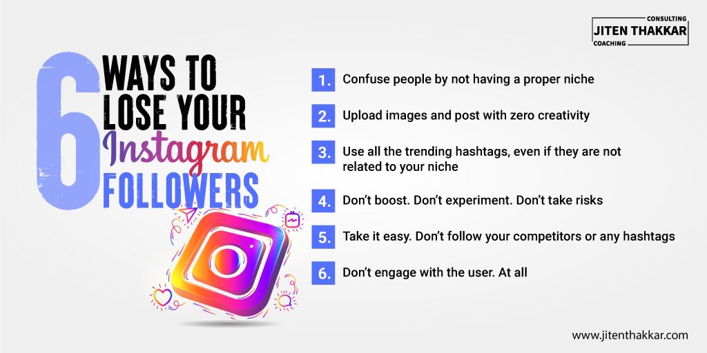 iamJitenThakkar's tweet photo. 6 WAYS TO LOSE YOUR INSTAGRAM FOLLOWERS

Here are the most common reasons why you might be losing followers. 

👉 Follow @iamjitenthakkar

#instagramtips #instagram #instagramgrowth #digitalmarketingagency #instabusiness #socialmedia #digitalforever #brandingstrategy #socialmedia https://t.co/B7uLlApG6F