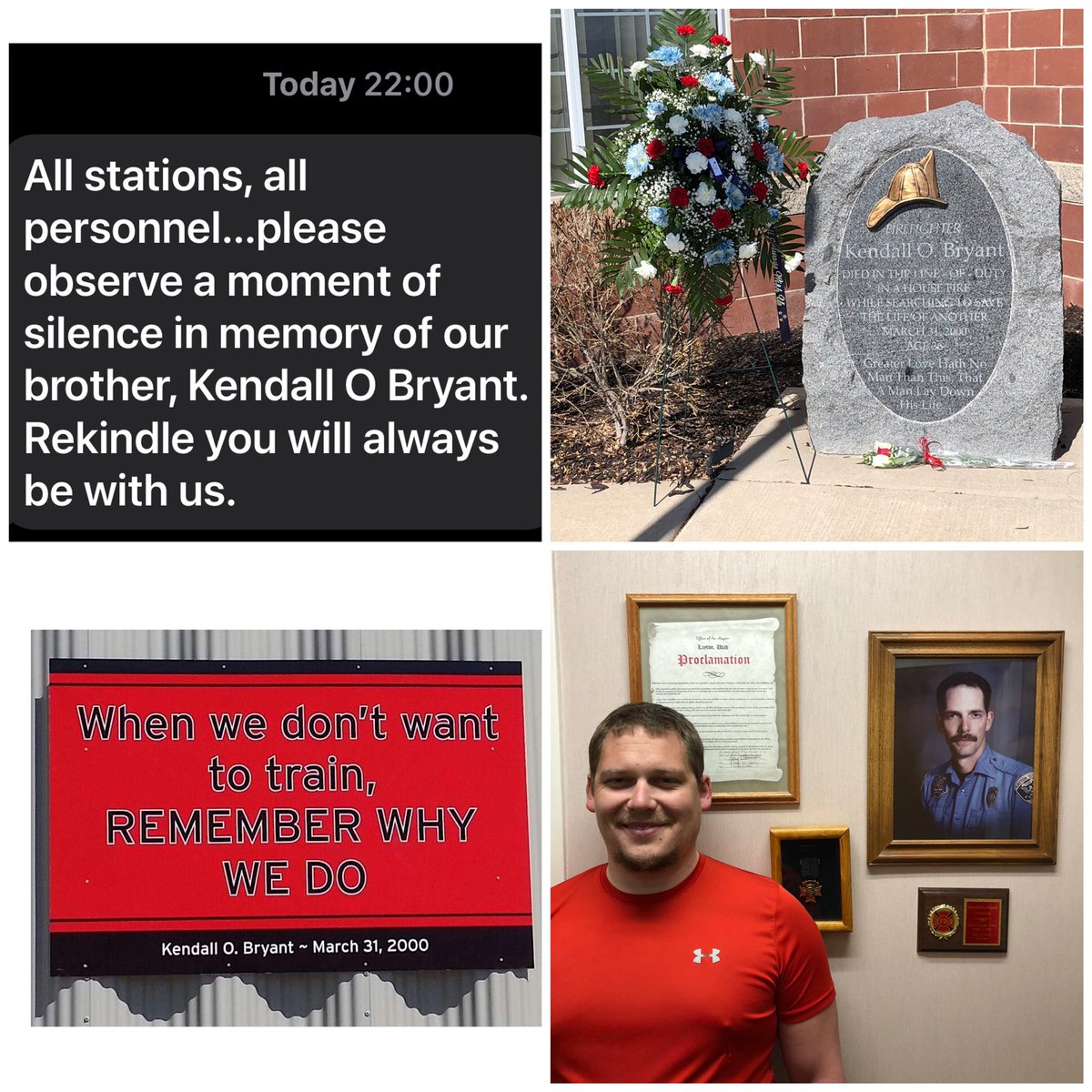 chief_501's tweet photo. We remember the loss of one of our own 21 years ago tonight,
Kendall O. Bryant. I had the pleasure of a surprise visit today by Kendall’s son Tyrell, and his fiancé Taylor. It was great to share all that we do to honor Kendall.
#firehero #nfff #neverforget #laytonfire https://t.co/G3kBZylJId