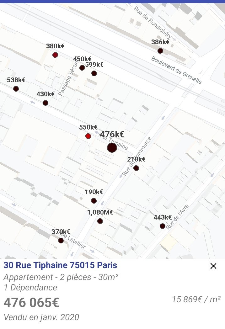 AppPrixImmo's tweet photo. L'appli Prix Immobilier permet de consulter toutes les ventes immo en France depuis 2014.
Elle est basée sur les données publiées chaque semestre par la dgfip.

Liste de ventes, statistiques, palmares, carte. Tout y est!

Disponible sur le Play Store:
https://t.co/1xm3qwthQT https://t.co/bwX2nnu9RX