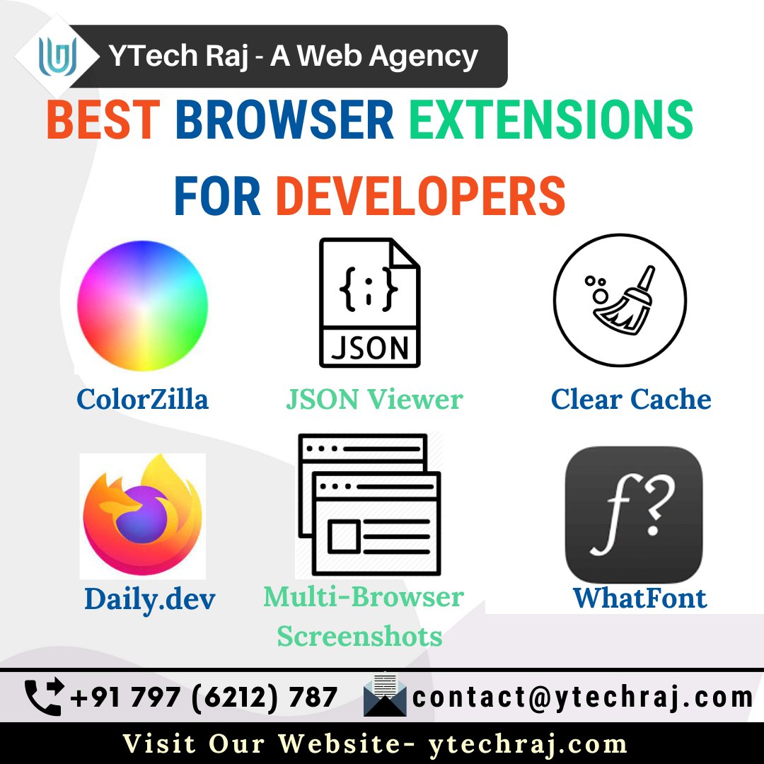a_ytech's tweet image. "Best Browser Extension For Developers"
🌐 ytechraj.com
📧 contact@ytechraj.com
📞 797-621-2787
@ytechraj
#browser #colorzilla #jsonviewer #json #clearcache #mozillafirefox #color #zilla #multibrowser #screnshots #whatfont #dailydev #developers #extensions