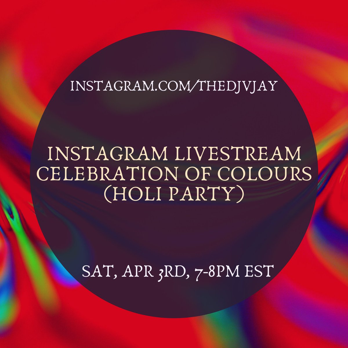 TheDJVjay's tweet photo. And the quarantune sessions continue...
This Saturday, April 3rd, 7-8 EST, join me on my Instagram at https://t.co/8nOrAGbZVu for an hour of colourful tunes celebrating #Holi that just passed us last weekend! 

#djvjay #quarantunes https://t.co/s15X3BEZX5