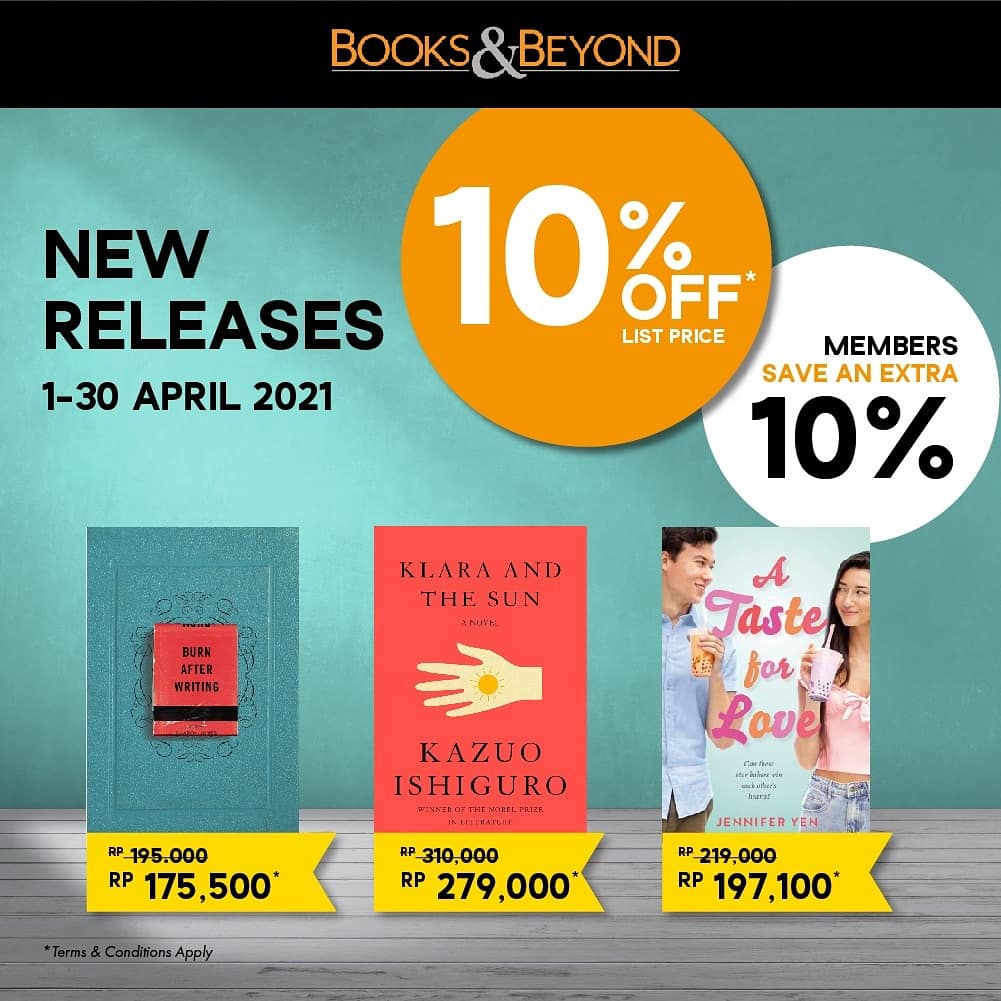 booksbeyond_id's tweet photo. Satu lagi promo yang paling ditunggu-tunggu juga nih sama sobat B&amp;B ! 

Promo New Release periode 1-30 April 2021 🎉
Mau buku2 baru dengan harga muraaah, yuk langsung aja ke Books&amp;Beyond terdekat! 🥰

Don't miss it! 😉

#booksbeyond #followyuk #promobuku #barangsale #newreleases https://t.co/yHcIqEPxpx