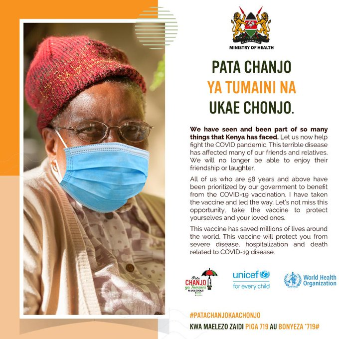 Amref_Worldwide's tweet photo. Elderly persons are most vulnerable to #COVID19 infections. They should #GetVaccinated to #StaySafe.

After vaccination, they should continue upholding the preventive measures by @WHO. #WearAMask #WashYourHands, #PhysicalDistancing, #AvoidCrowds. 

Infographic by @MOH_Kenya https://t.co/7bQ3U87ZDl
