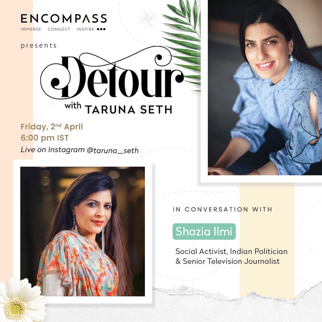 taruna_seth's tweet photo. Tune in on Friday, 6pm at https://t.co/rTZ1qSFFYn as I chat with @shaziailmi about her life journey, her detour moments and the importance of creating value &amp; social impact. Powered by @EncompassWorlds @BJP4India #india https://t.co/WdwBpQYtV6