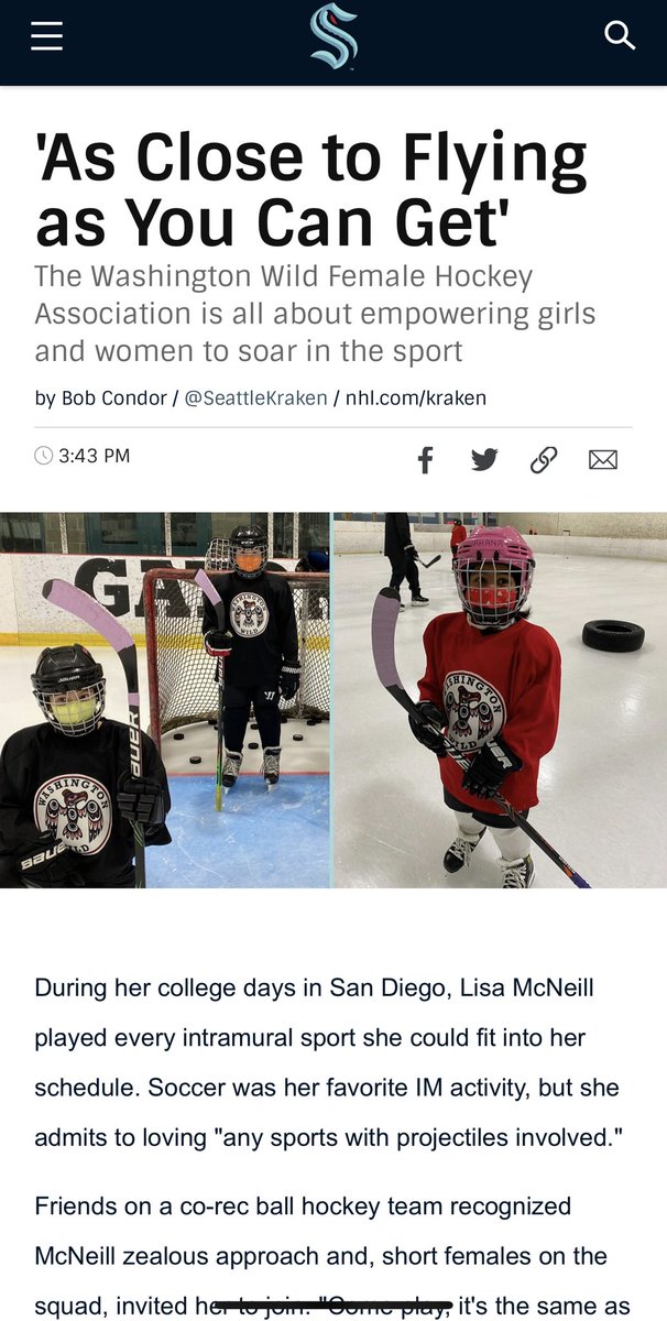 Sounder2thecore's tweet photo. Incredibly honored and humbled to feature in a @SeattleKraken article about ou @WWFHA Learn toPlay program! It’s not everyday that you are featured in an @NHL .com article!!! https://t.co/VZmaosXHoc