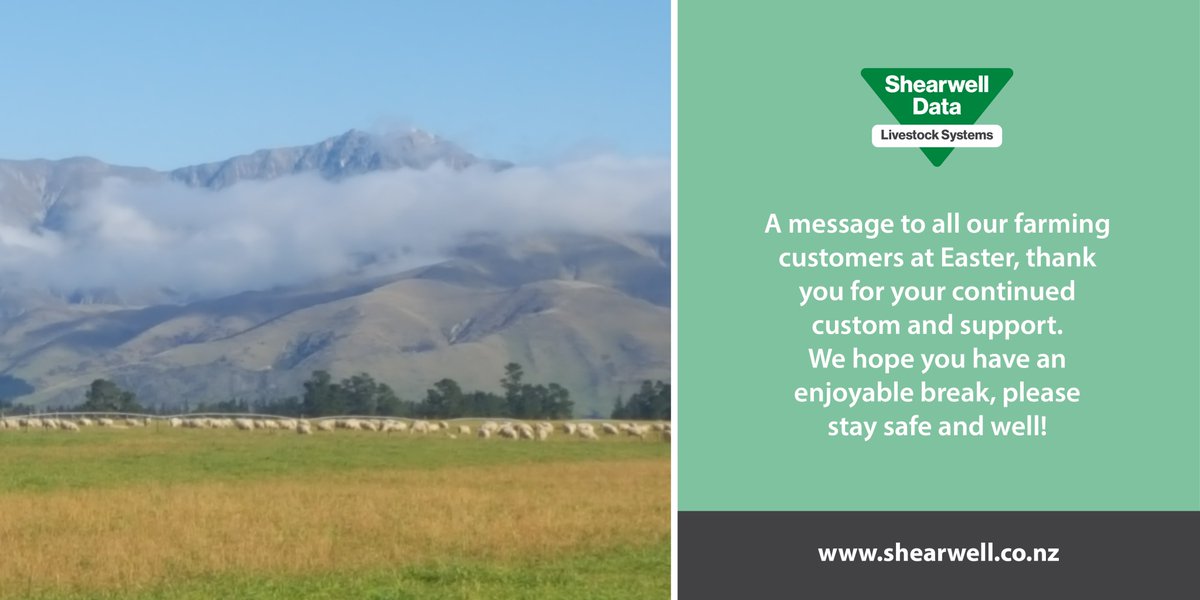 ShearwellNZ's tweet photo. A message to all our farming customers
at Easter, thank you for your continued custom
and support. We hope you have an enjoyable
break, please stay safe and well! https://t.co/FpRF8mMtub