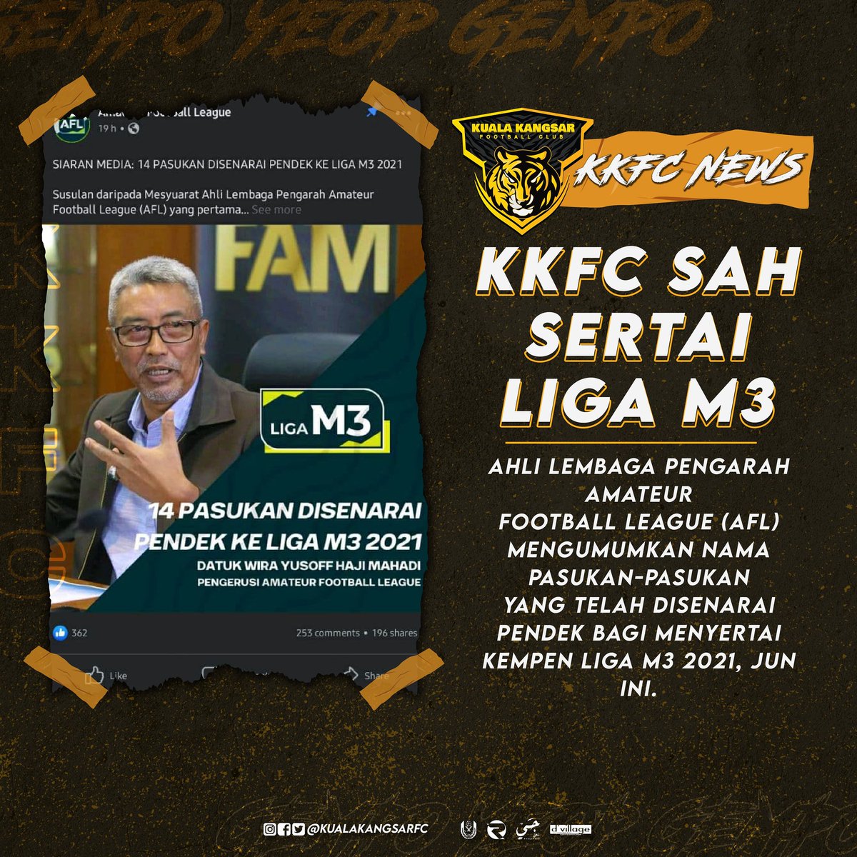 kualakangsarfc's tweet photo. KKFC NEWS
_
Susulan daripada Mesyuarat Ahli Lembaga Pengarah Amateur Football League (AFL) yang pertama pada 26 Mac lalu, pihak AFL telah mengumumkan nama pasukan-pasukan yang bakal menyertai kempen Liga M3 2021, Jun ini.
_
#KKFC
#ROAD2M3
#NOFEAR
#GEMPOYEOPGEMPO
#KITAJAGAKITA https://t.co/dGge83PcjM