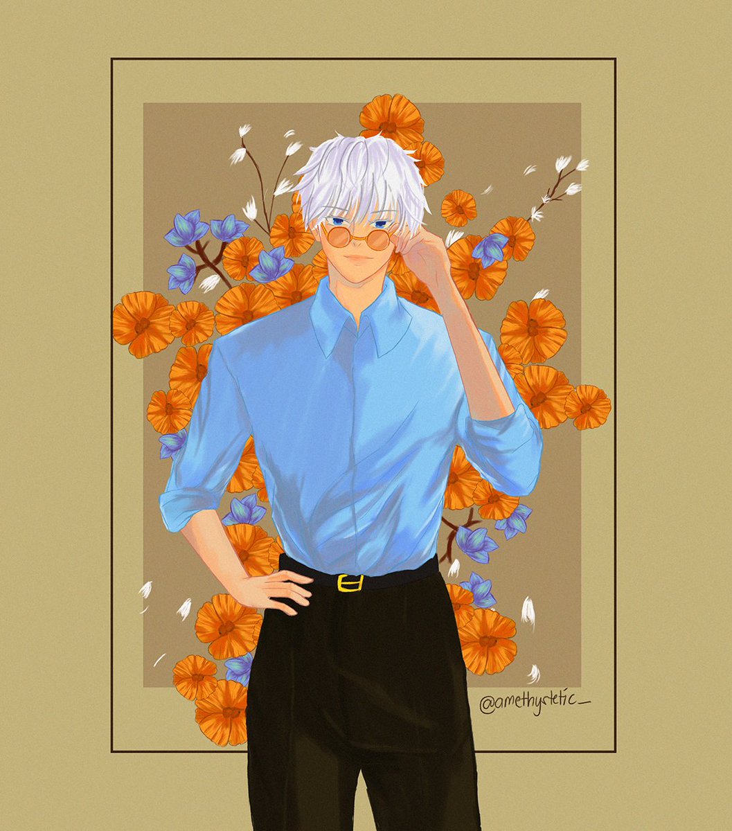 amethystetic_'s tweet photo. Gojo but with orange sunglasses? 
#JujutsuKaisen  #呪術廻戦 https://t.co/AkcAau2MVg