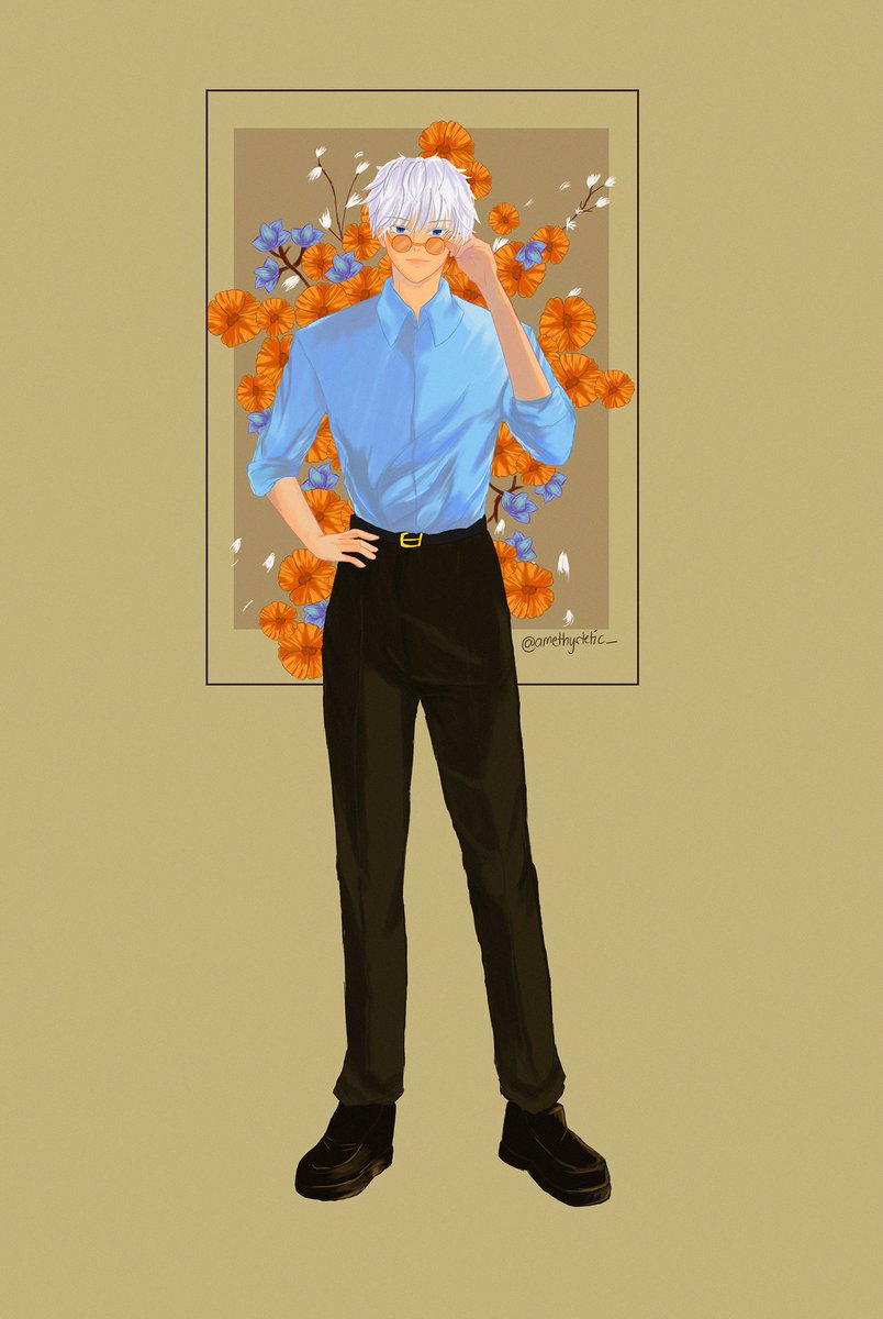 amethystetic_'s tweet photo. Gojo but with orange sunglasses? 
#JujutsuKaisen  #呪術廻戦 https://t.co/AkcAau2MVg