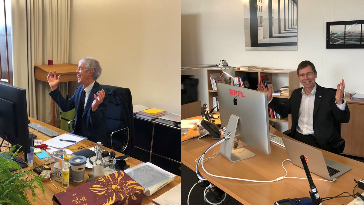 MartinVetterli's tweet photo. We have been planning this for a long time. And now the moment has come: @Joel_Mesot and I have switched seats. He will run @EPFL_en for one week, and I have the honor to direct @ETH_en, my alma mater. #ChangingPlaces https://t.co/ZWDdN1F55y