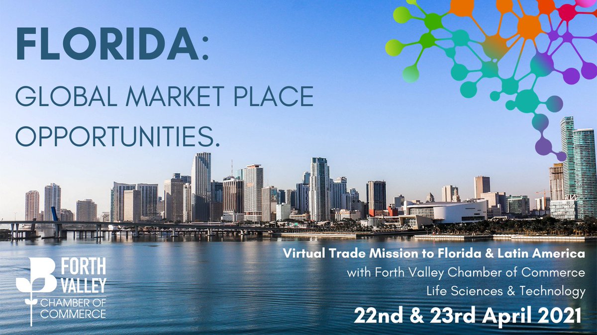 EdinTradeClub's tweet photo. This April, join @ForthValleyCh for a virtual trade mission to Florida, USA. Open to all Life Sciences and Technology companies based in Scotland, make connections through a mixture of B2B meetings and group sessions. More info: https://t.co/BIzuRAc4yy https://t.co/fGZIRjMHDm