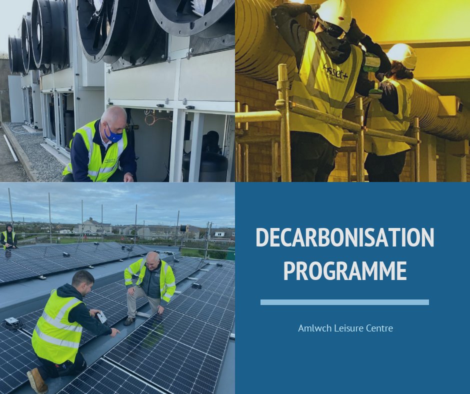 asset_plus's tweet photo. Fantastic to see our decarbonisation works at Amlwch Leisure Centre where we have replaced existing oil fired boilers with Heat Pumps, upgraded the pool vent &amp; installed Solar PV on the roof, guaranteeing energy savings of 70% &amp; 300 tonnes of CO2 #Decarbonisation #NorthWales https://t.co/JXZwzts0mn