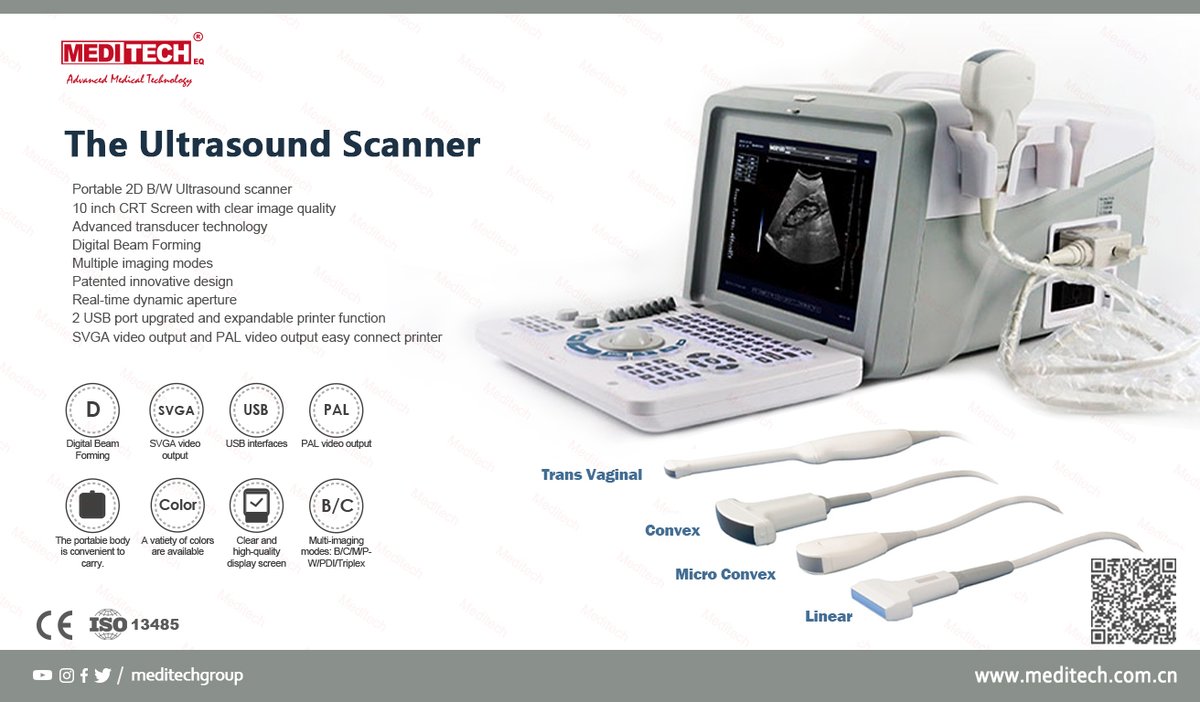 MeditechVet's tweet image. Meditech Portable 2D Black and white Ultrasound scanner 

-10 inch CRT Screen 
-1 probe( Convex , linear , TV or Micro convex )  
-2 Open Sockets 
-Real time dynamic aperture 
For more information Feel free to contact me 
Mail to: mdv@meditech.com.cn
#Ultrasoundscanner
