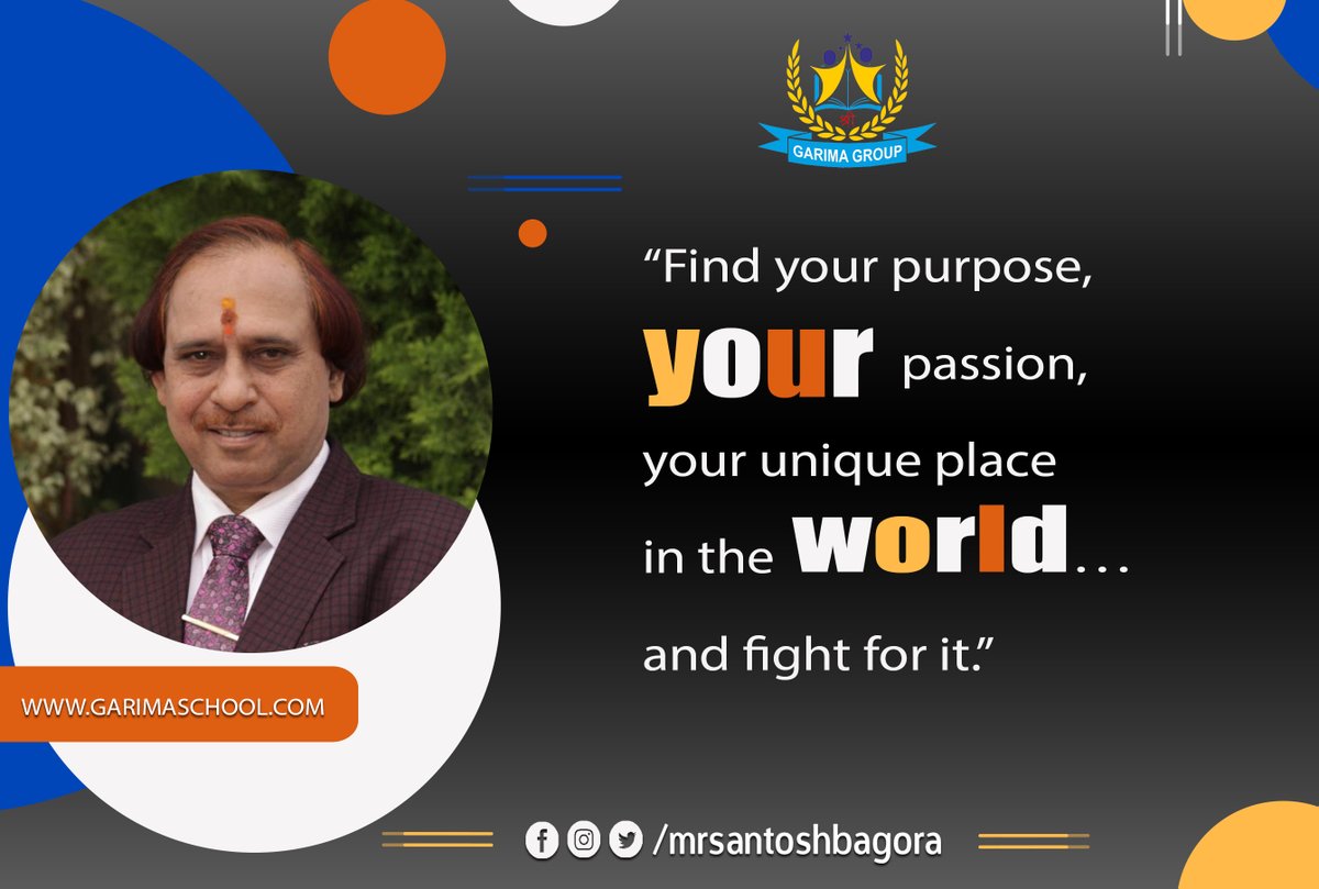 'Find your purpose, your passion, your unique place in the world, and fight for it'
#dailyquotes #GarimaGroup  #motivation  #thoughtofthday #quotes #motivationalquotes #InspirationalQuotes #Indore #india