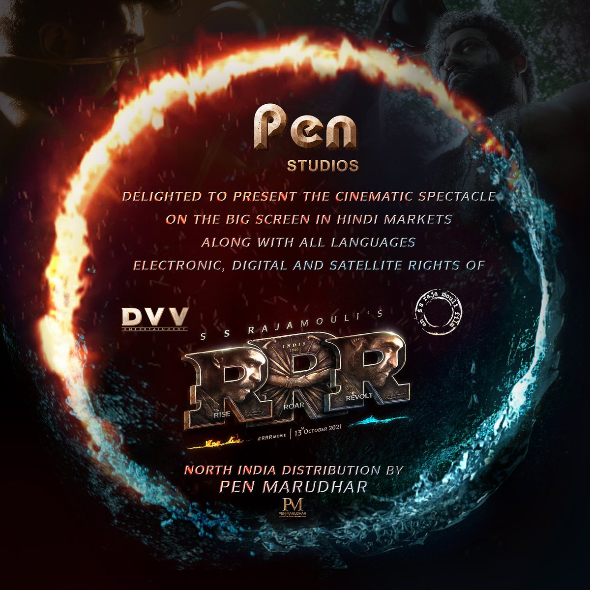 TMSRUpdates's tweet photo. #TMSRUpdates #DigitalUpdates #SatelliteUpdates
.@PENMovies has acquired the North India Distribution Rights along with electronic, digital and satellite rights of #RRRMovie in all languages🔥🌊 https://t.co/gsYujGKE2m