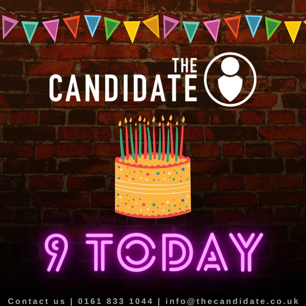 thecandidateuk's tweet photo. THE CANDIDATE IS 9 TODAY!

Thank you to all our wonderful clients and candidates that work with us - here's to another fantastic 9 years!

And cheers to our brilliant team - we can't wait to celebrate properly soon!

#Celebration #ThankYou https://t.co/fWLP10lNgh