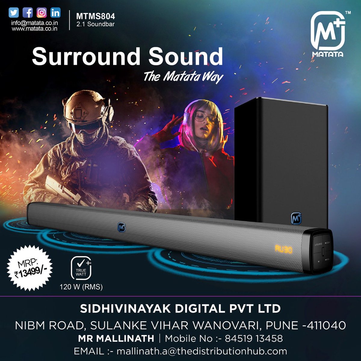 MatataIndia_Off's tweet photo. Buy the #Matata #Soundbars in #Pune now.  Know more about the features of MTMS804 - 2.1 wireless soundbar here : https://t.co/N1C5bTlsTE  #TheMatataWay https://t.co/5iQlLPibgl