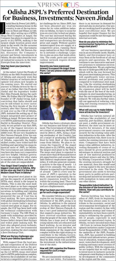 JindalSteel_In's tweet photo. On #UtkalaDibasa our Chairman Shri @MPNaveenJindal speaks to @XpressOdisha about the company's journey in the state of Odisha. https://t.co/1Q2NDKbWDb