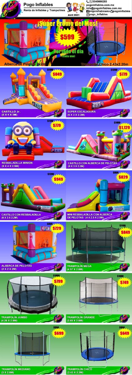 PogoInflables's tweet photo. Ya es mes del niño! Celebremos a los pequeños en casita!!🏠👧👦

Contamos con el juego perfecto para cada lugar,  inflables y trampolines pequeños para interiores y juegos grandes para los más intrépidos.

Aprovecha los descuentos del mes y llámanos o escríbenos,  CDMX 5545666283 https://t.co/VNkrq2ucRC