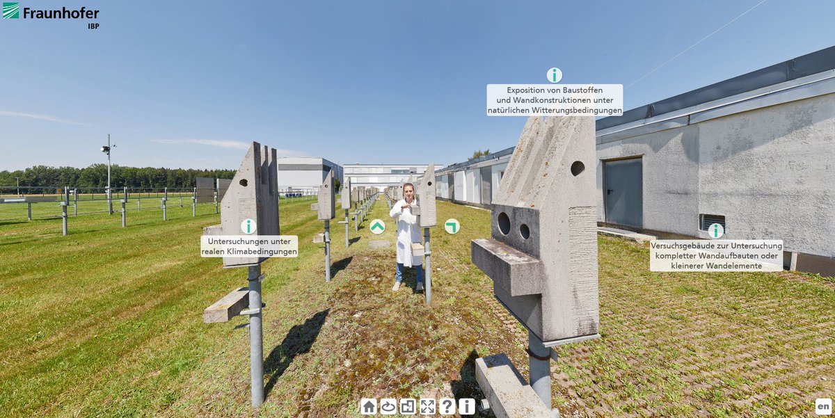 Fraunhofer_IBP's tweet photo. Neue 360°-Einblicke in das #FraunhoferIBP: Besuchen Sie jetzt auch unser weltweit einmaliges Freilandversuchsgelände, das Mixed Reality Experience Lab oder das feuchtetechnische Labor. https://t.co/0VihoMGcIb #virtuelleTour #360grad https://t.co/722HUCG04j