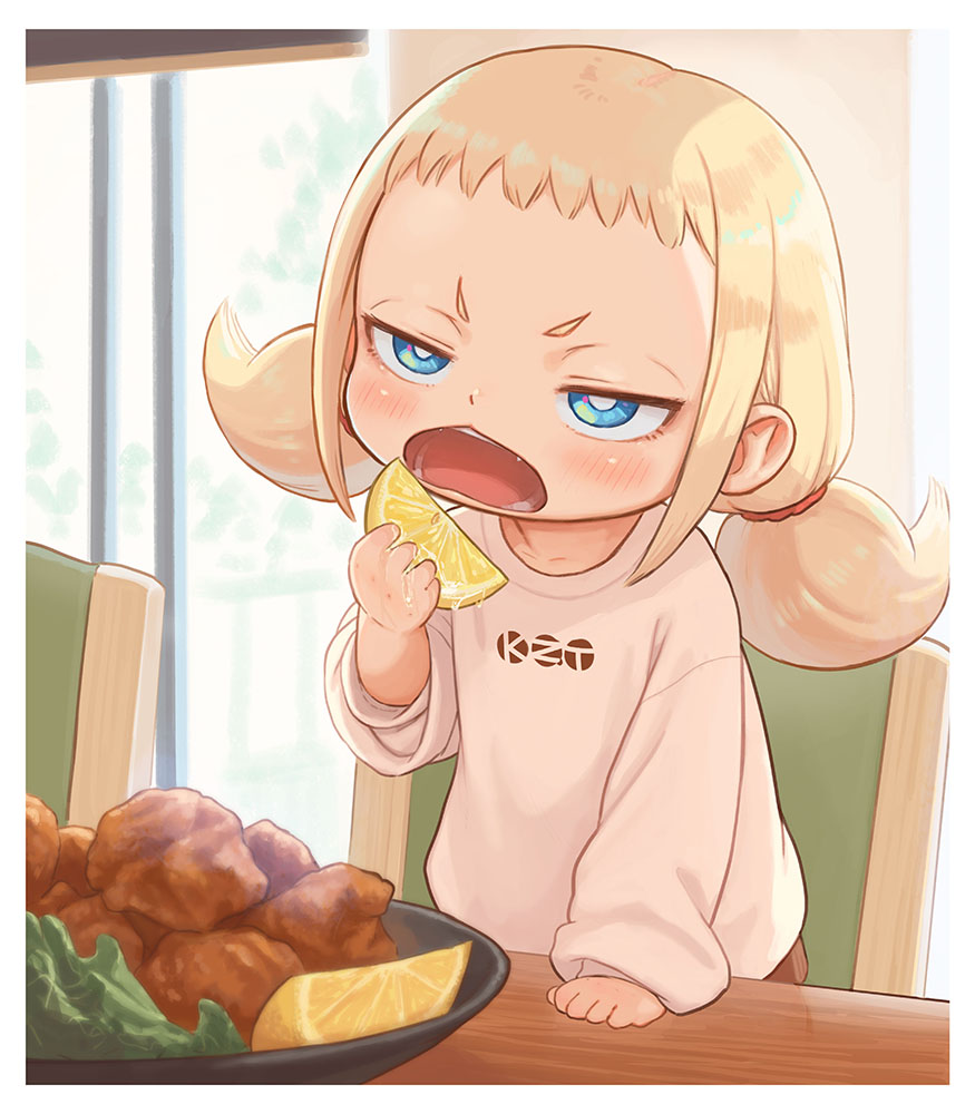 「【1/4】
みかんをつまみ食いするようじょ 」|こざとのイラスト