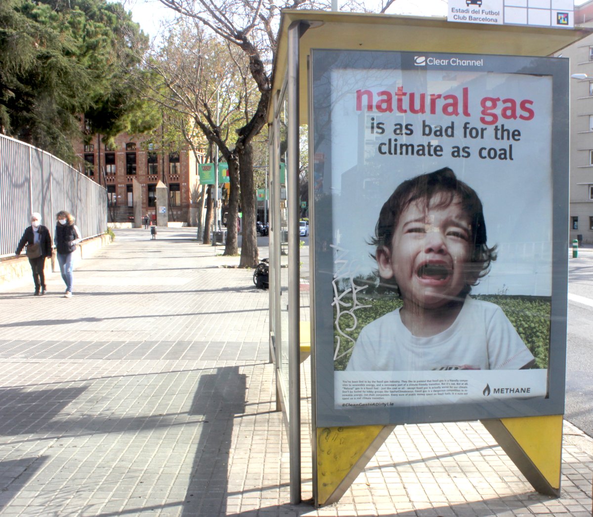 gastivists's tweet photo. ⚠️ BREAKING ⚠️ This #AprilFools Day climate defenders in cities across Europe are taking action to help the #FossilGas industry finally tell the truth about “Natural” Gas: #CleanGasIsADirtyLie 🔥

Follow us for actions unfolding in 16 different cities! 

#AdHack thread below ⤵️ https://t.co/jbFN23cj5m