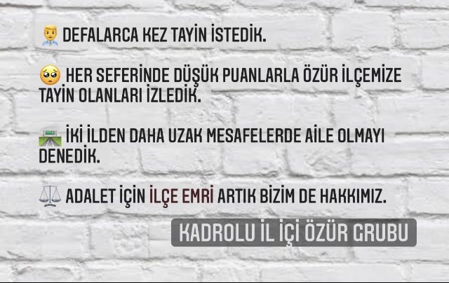 <a href="/ziyaselcuk/">Ziya Selçuk</a> Sn.Bakanım İLİÇİ mazeret atamasında yüksek puanlarımız olmasına rağmen yerleşemezken özür ilçemize yönetmelikte olmamasına rağmen düşük puanla meslektaşlarımız yerleştiriliyor.Aynı ilde 100-300km arası günlük tek yön giden var.İl içi mazeret atamasına çözüm istiyoruz <a href="/safran1958/">Mustafa SAFRAN</a>