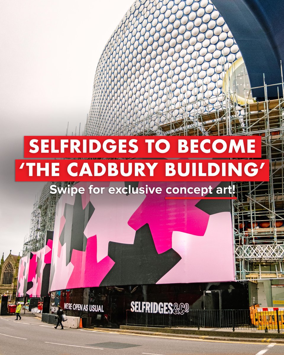 BhamUpdates's tweet photo. #BREAKING: It has been announced today that the iconic Selfridges building is being taken over by Cadbury’s, and the 15,000 metal disks are to be chemically changed to replicate giant dairy milk chocolate buttons! 👀🍫

(Thread 1/3)

#BirminghamUpdates #Birmingham https://t.co/RiawuXQdoy